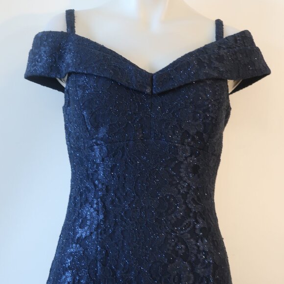 NWT Women R&M Richards Blue Lace Off the Shoulder Shimmer Mermaid Gown Dress 10P - Picture 8 of 14